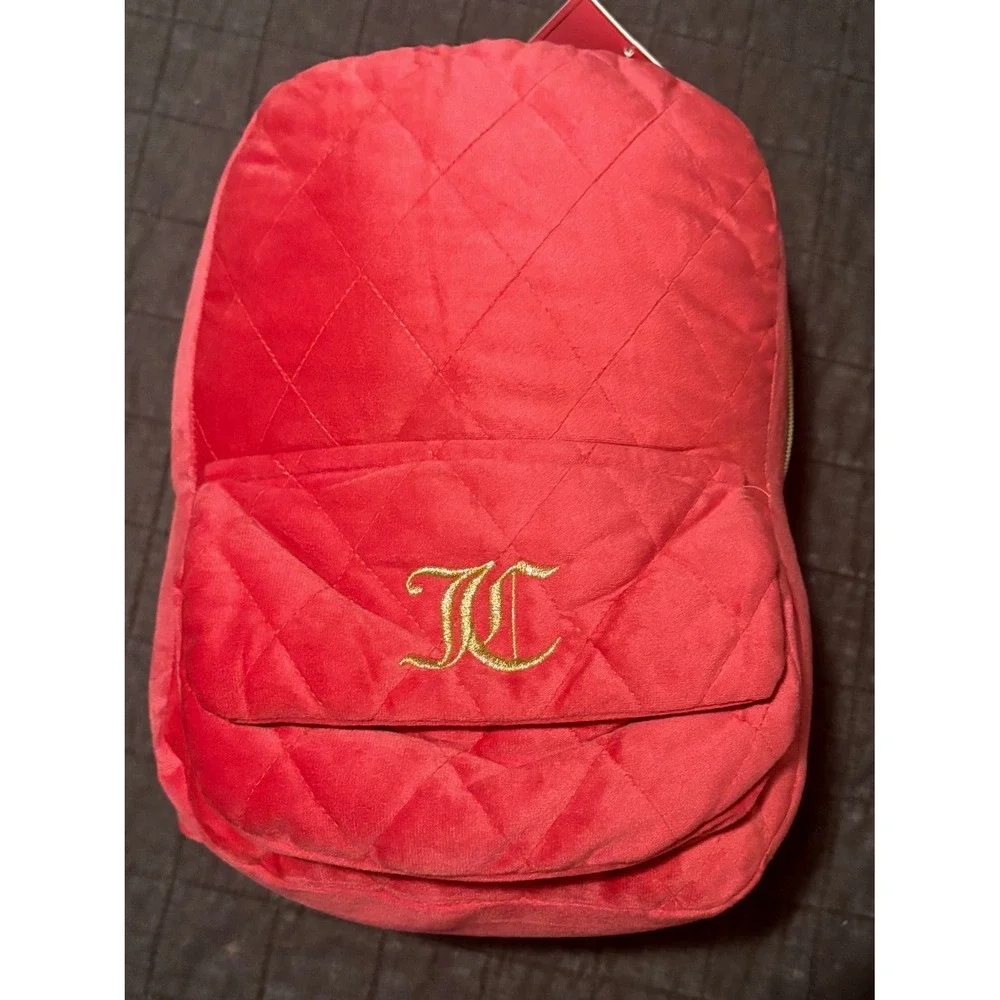 Juicy Couture Pink Quilted Velvet Backpack Shaped Decorative Pillow Gold LogoNEW